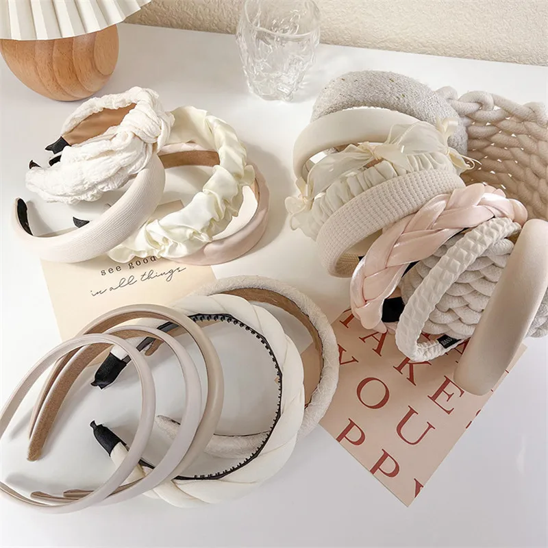 New Fashion White Series Headbands for Women Plaid Hairbands for Girls Sponge Headwear Hair Hoop Women Bezel Hair Accessories