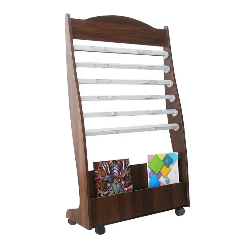 Simple office wooden newspaper rack Floor-to-ceiling vertical rack Walnut rack Six newspaper pulleys