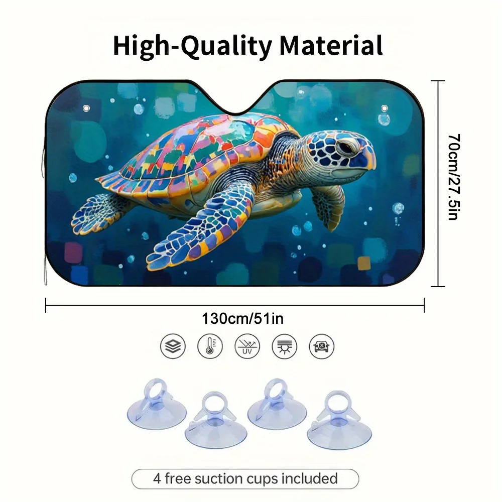 1pc Dreamy Turtle Dance Design Car Sunshade - Vibrant 2D Flat Print, Foldable & Easy Install with 4 Suction Cups