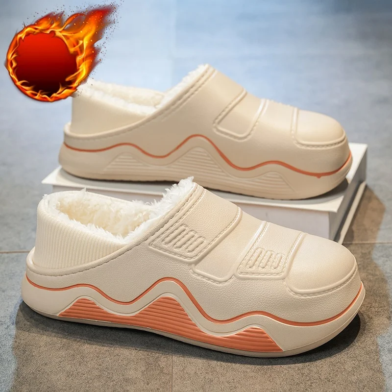 winter Thicken Warm Unisex half slippers Lightweight Non-slip House Home Plush Cotton Slippers Cold proof Men Women Cotton Shoes