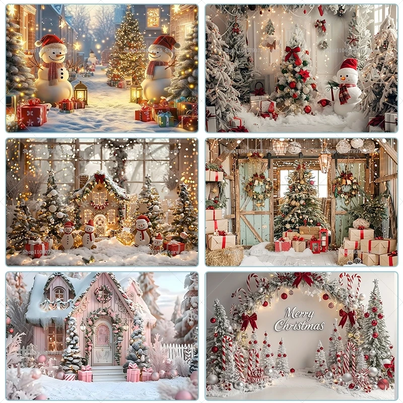 لافتة خلفية رجل الثلج لعيد الميلاد ، مزينة بشجرة عيد الميلاد وحلوى مطبوعة ، التصوير الفوتوغرافي لحفلة الأعياد ، 1 قصب #2