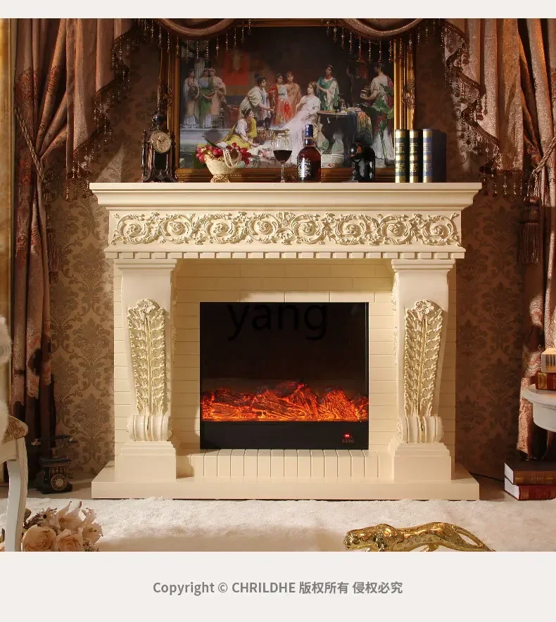 Yjq Retro Simulation Flame Heating Electronic Fireplace Decoration TV Cabinet Antique Style Fireplace Mantel