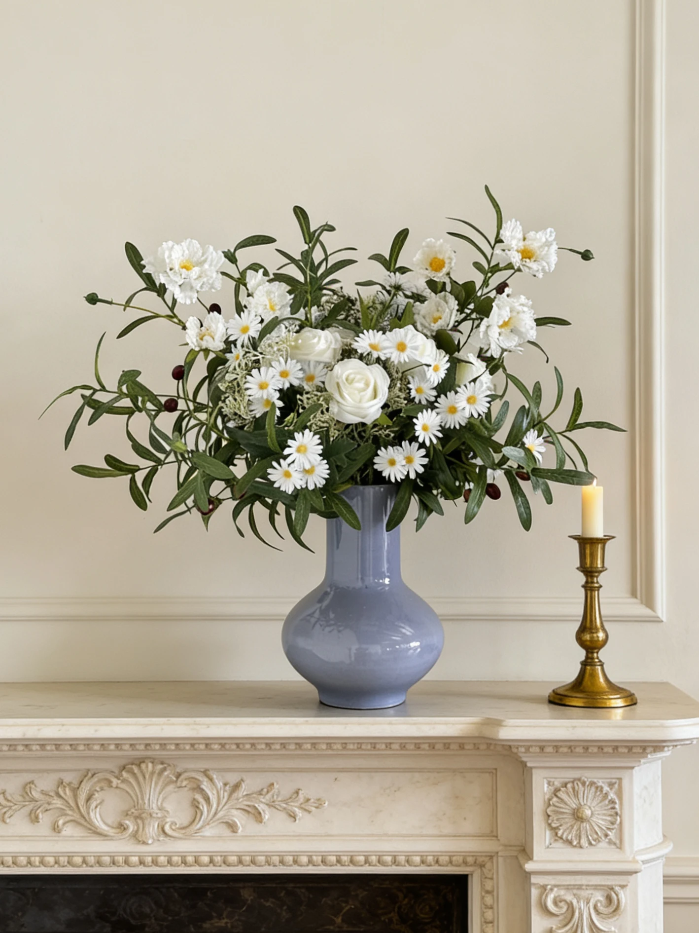 

White Rose Bouquet Artificial Flower Home Decoration Table Top Decor Fake Flower Handheld Bouquet Living Room Decor