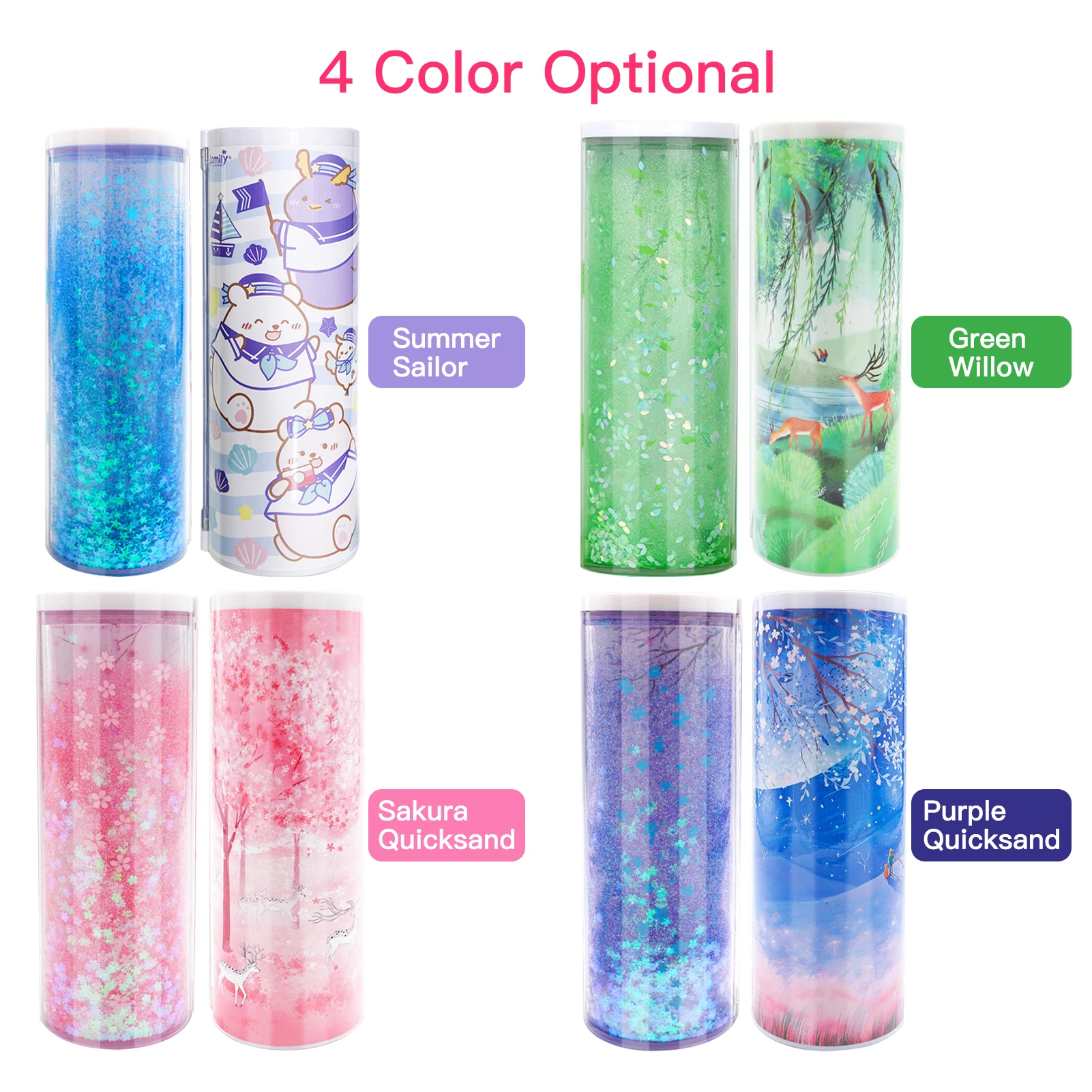 NBX Pencil Cases Multifunctional Standing Quicksand Pencil Case Organizer Double Layer Cylindrical Cute Pen Bag Holder & Mirror