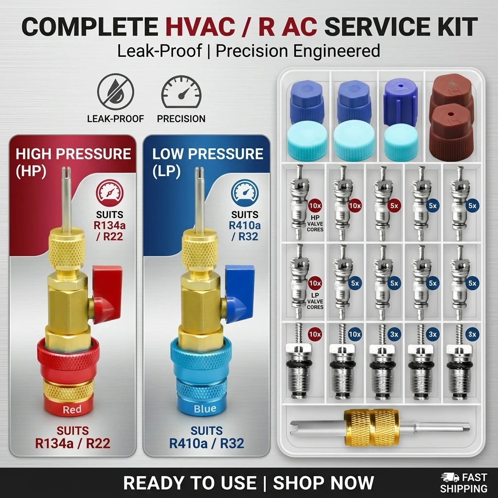 R134A Valve Core Quick Remover Installer Tool Set, High/Low-Pressure Valve Core Quick Removal Tool with R134A Valve Core
