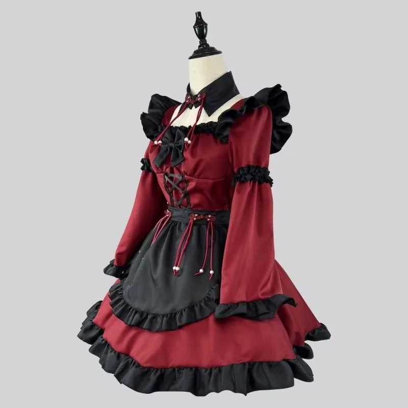 Novo estilo chinês original gótico vermelho lolita vestido para primavera e verão vestidos de empregada kawaii menina roupas de grandes dimensões