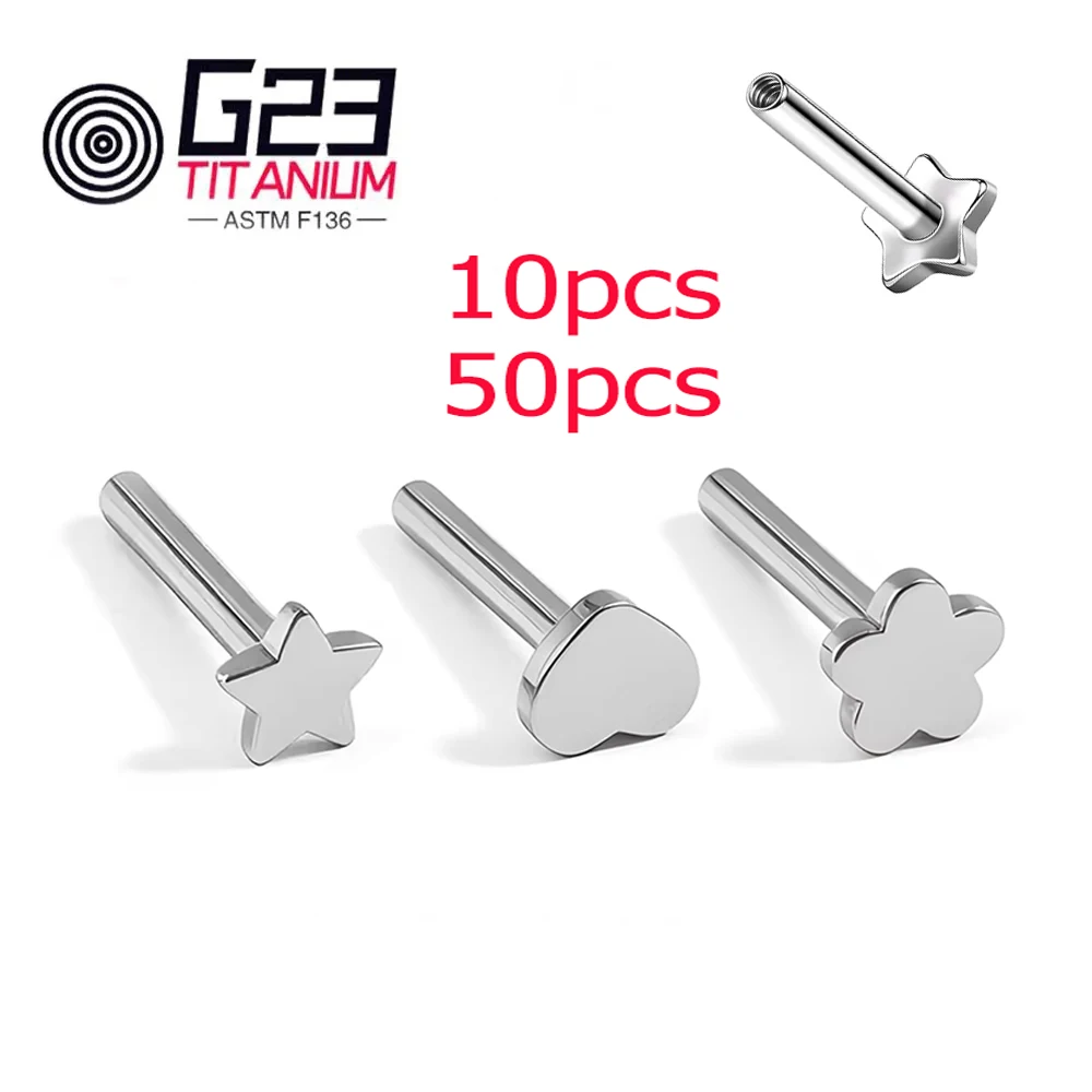 10/50/100PCS G23 Titanium Piercing Stud Earring Rod Internally Threaded Sart Heart Base 16G Ear Stud Bar Piercing Jewerly