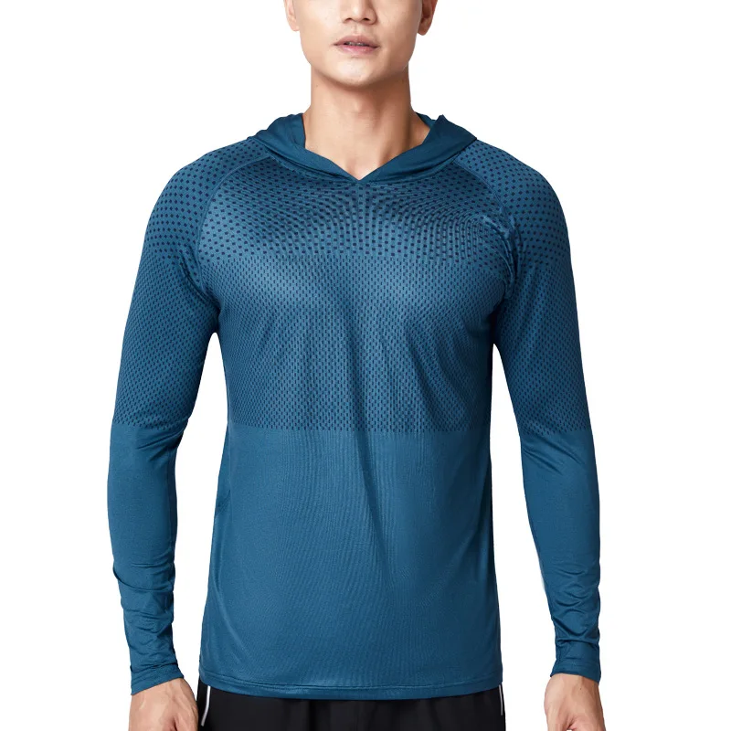 

Autumn And Winter Outdoor Fitness Running Men's Basketball Football Base Shirt Cationic Hooded Sweater Men's Sports Long Sleeve