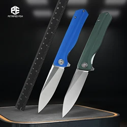 Versteinerter fisch pf818 klappmesser für männer g10 kohle faser griff d2 stahl klinge kugellager camping jagd edc taschen werkzeug