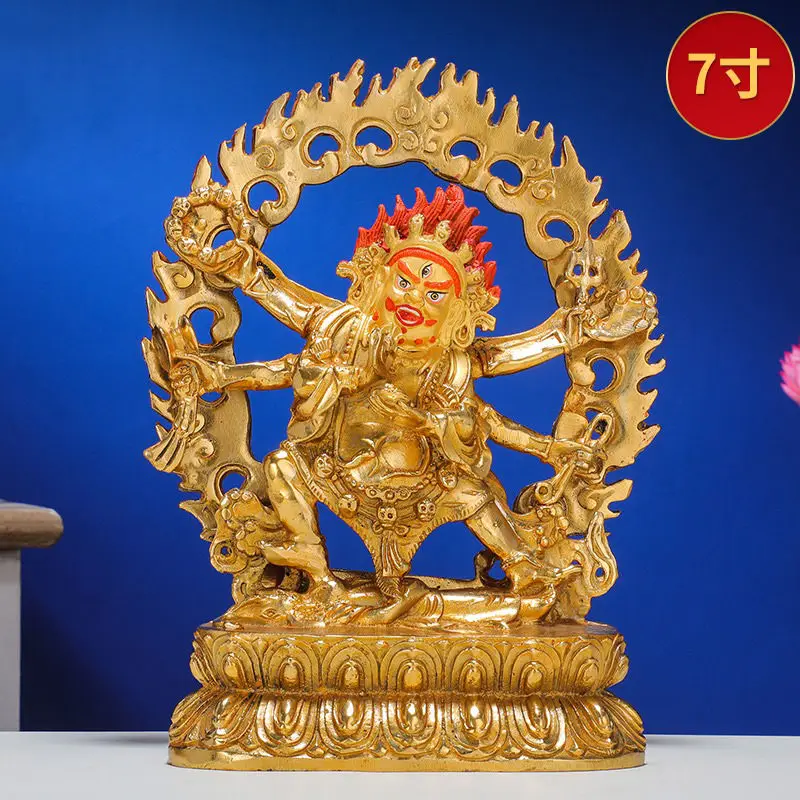 

Imitation Nepalese copper six-armed Mahagala Buddha statue Tibetan gilt Buddha statue Big Black Sky God of Wealth Protector Orna