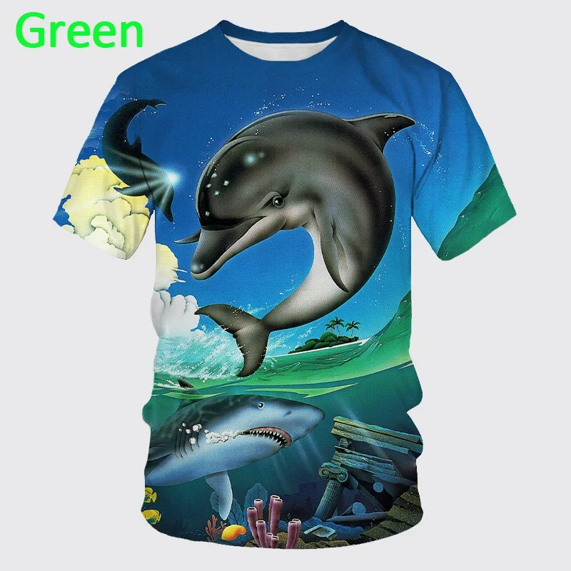 New Fashion Funny Dolphin 3D Printed T-shirt Men's and Women's Casual Short Sleeve Personality Hip Hop Cartoon Dolphin Shirt Top