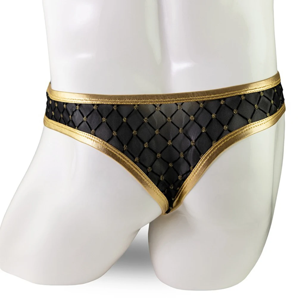 

Fashion Grid Pattern Mens Underwear Briefs Mesh See Through Low Waist G-String Thongs Panties Pouch Jockstrap