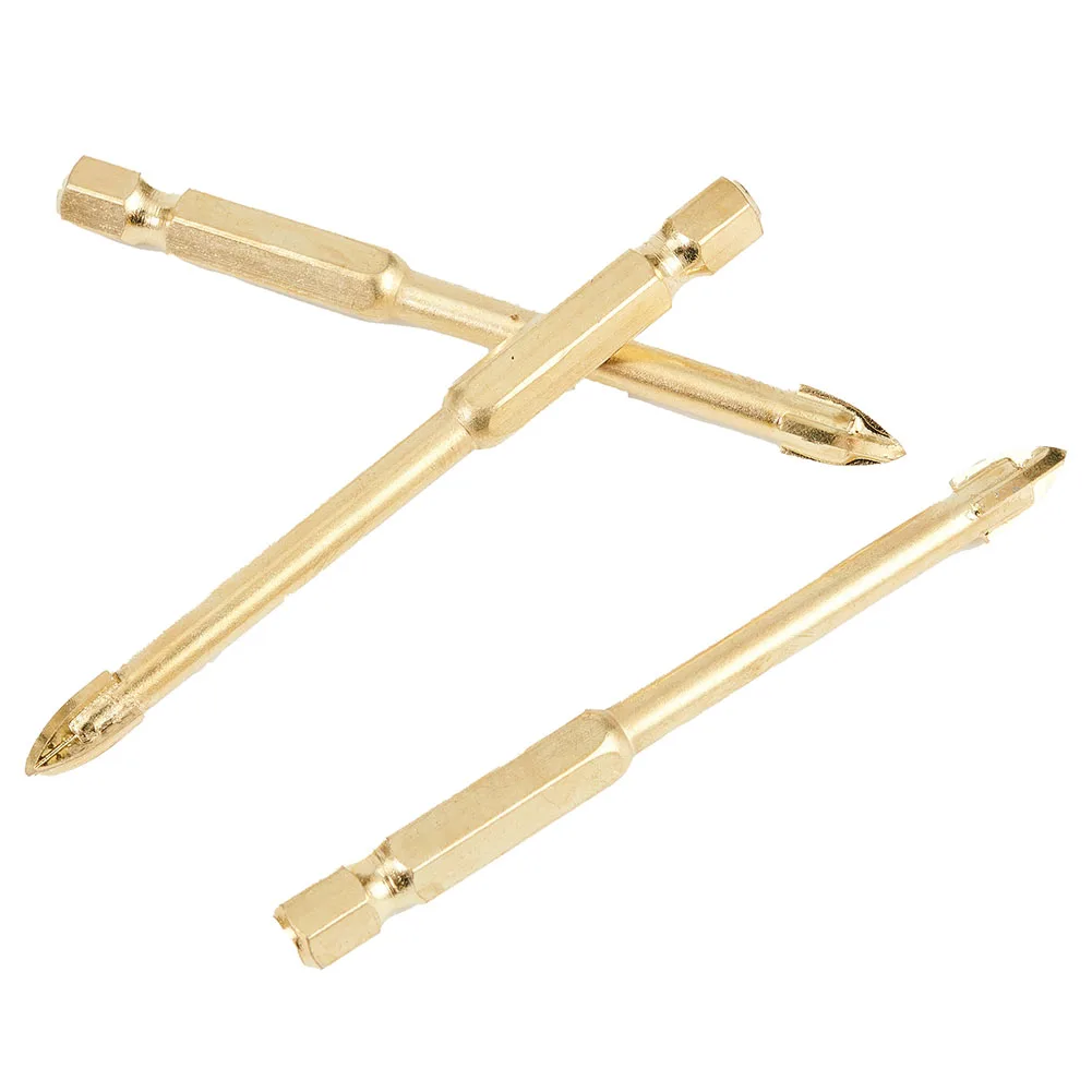 Brocas de vidro com cabeça de lança Hex Shank, 4 bordas de corte, grau industrial, ponto de carboneto para cerâmica, 5PCs, 6mm