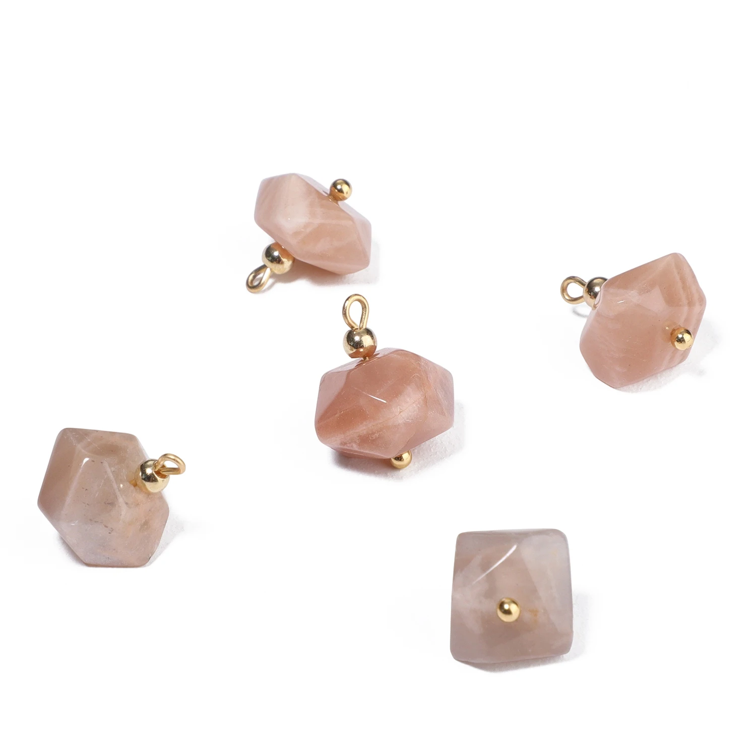 5PCS Natural Stone Polygon Semi-precious Pendant Charms