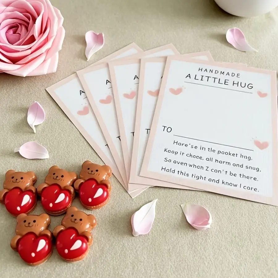 1/5/10/20/50/100pcs 5-pack of Handmade Pocket Hug Cards with Love Bear and Lucky Star - Fantasy-themed Envelope Cards, Ideal for