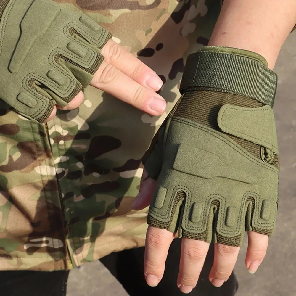 1Pair Outdoor Tactical Airsoft Gloves Half Finger Anti-slip Combat Shooting Hunting Camping Fitness Fingerless Anti-cut Gloves