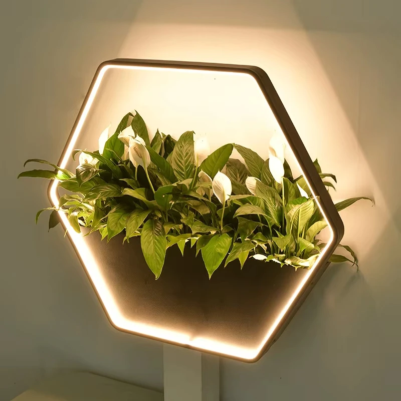 Modern IP65 LED Garden Wall Lamp Ac220v Stainless Steel Body Villa Decorative Potted Hexagonal Warm Light