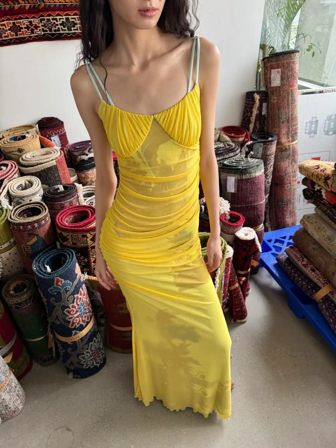 Patchwork Mesh Midi Long Sleeveless Strap Sexy Elegant Dress Women Maxi Dresses Summer y2k cloth fairycore 00s grunge aesthetic