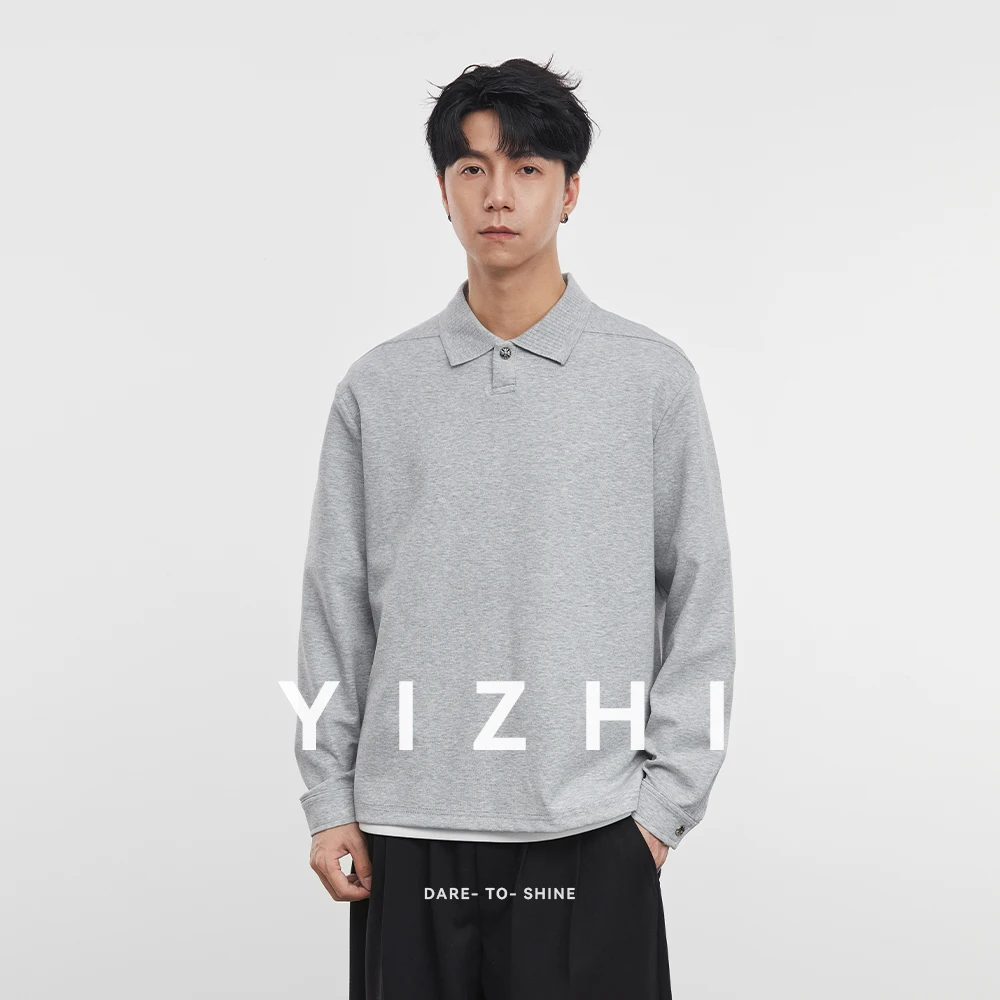 

Модная мужская футболка с длинным рукавом в стиле ретро, осень 2022, новая рубашка-поло с лацканами и длинными рукавами, пуловер, мужской топ