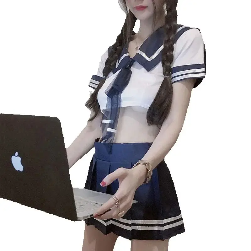 

Japanese School Uniform Erotic Cosplay Lingerie Set Tops with Mini Skirt and Tie Set Role Play Sexy Costume