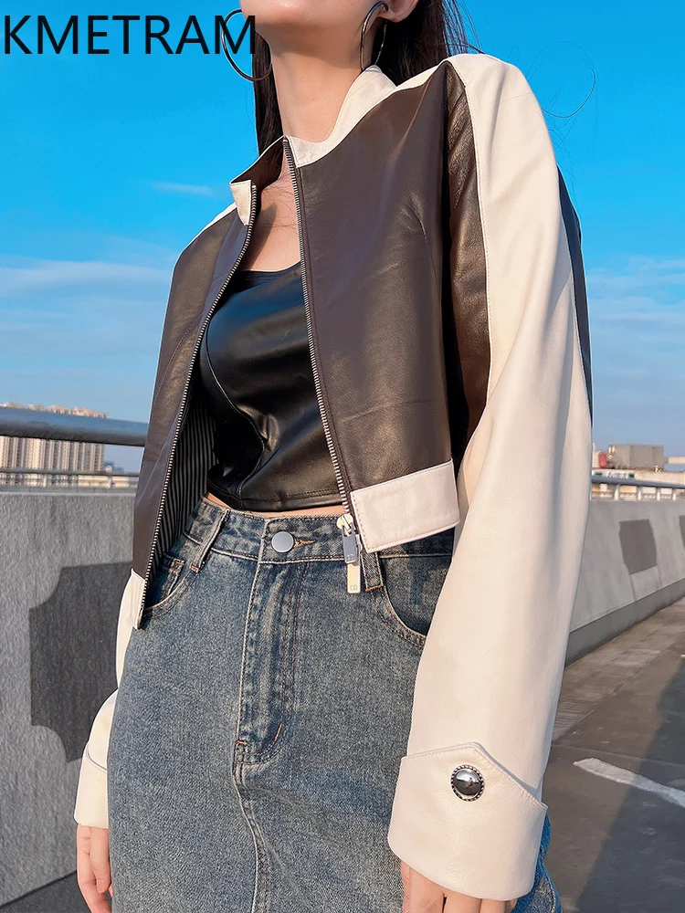 Giacca in pelle di pecora naturale Donna Moda Moto Corta Giacche in vera pelle Novità in capispalla Abiti autunnali 2025 Donna 