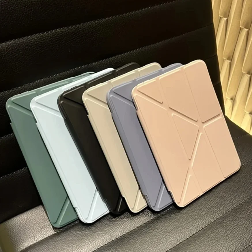 Crystal Clear Y-Fold Case with Pen Holder – Compatible with IPad 11/10/9/8/7, Air 10.9/11, Mini 6/7th Gen, and Pro 11 Inch