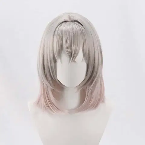 Men Game Fate FGO Oberon Cosplay Pink Grey Short Bob Heat Resistant Synthetic Hair Wig