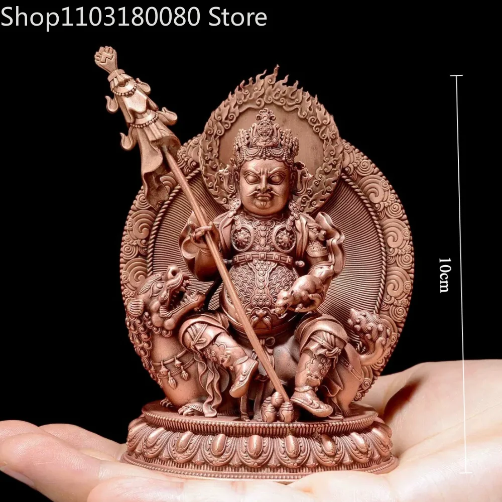 Red Copper Hand-Carved Vaishravana Statue Tibetan Buddhism Dharma Protector Deity Sculpture Altar Home Decor,27cm,15cm,10cm