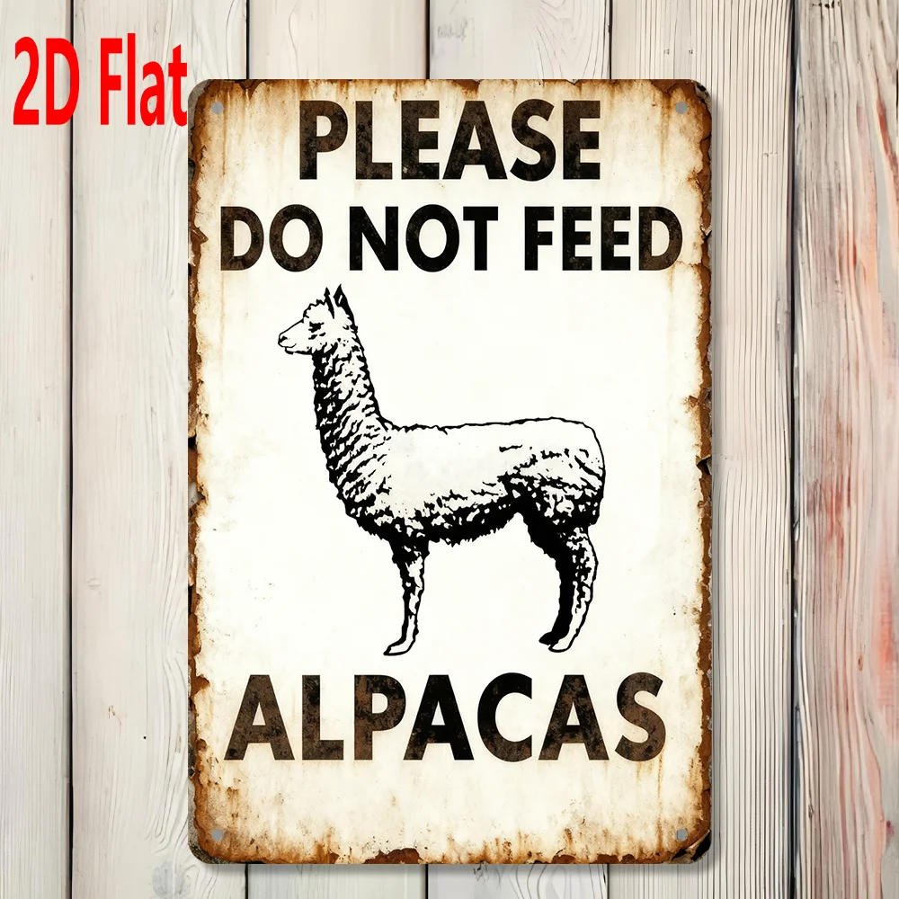 Please Do Not Feed Alpacas Sign - Humorous Farm Warning Metal Poster for Zoo Home, Vintage Alpaca Wall Decor