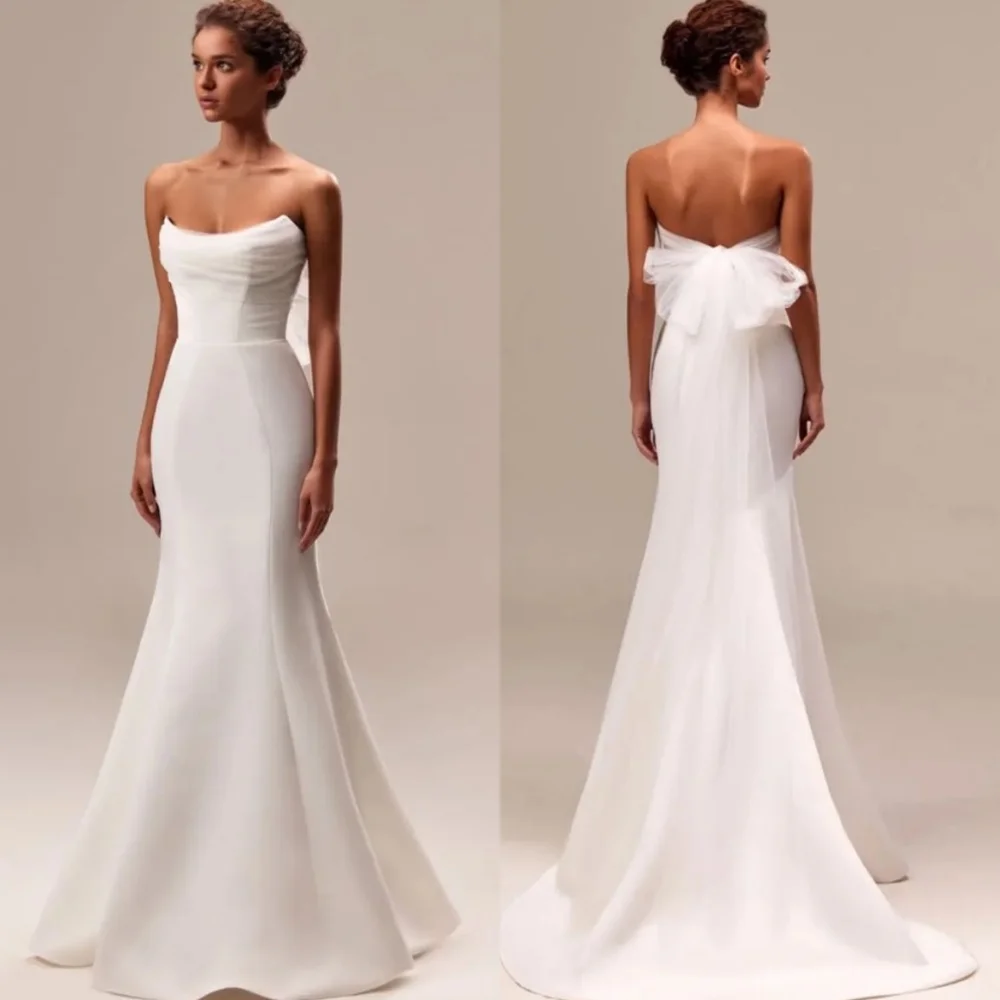 

Customized Mermaid White Wedding Dresses Dreamy Strapless Sleeveless Heavy Industry Wedding Classic Dresses 2025 Bride Gowns