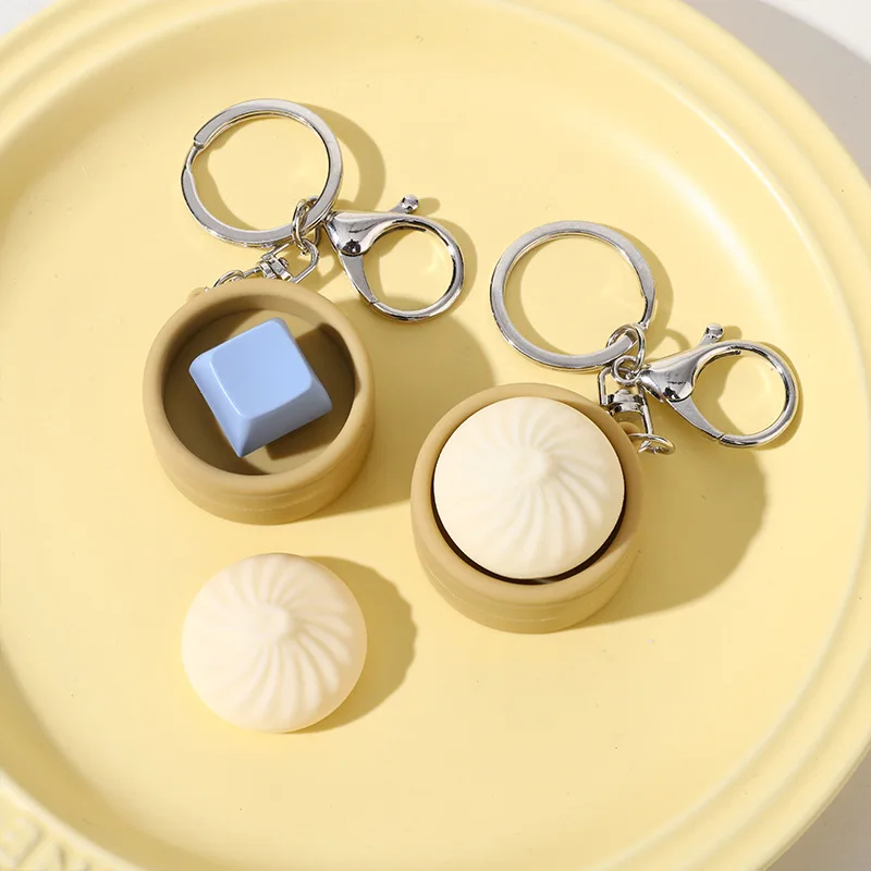 Cute Simulation Bun Keychain Mini Squishy Steamed Dumpling Backpack Charm Stress Relief Toy Accessories for Key Bag