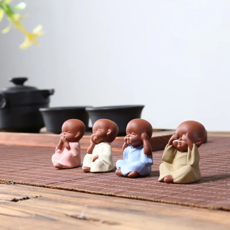 Ceramic Ornaments  Monk Figurines Small Buddha Statue Tathagata India Yoga Mandala Tea Pet Purple Ceramic Crafts Decorative view 4