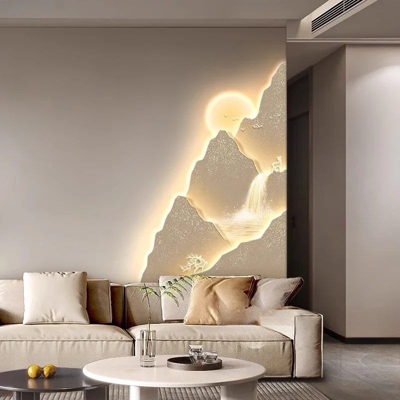 

light luxury living room background wall decorative painting high-end sofa hanging landscape entrance wall lamp
