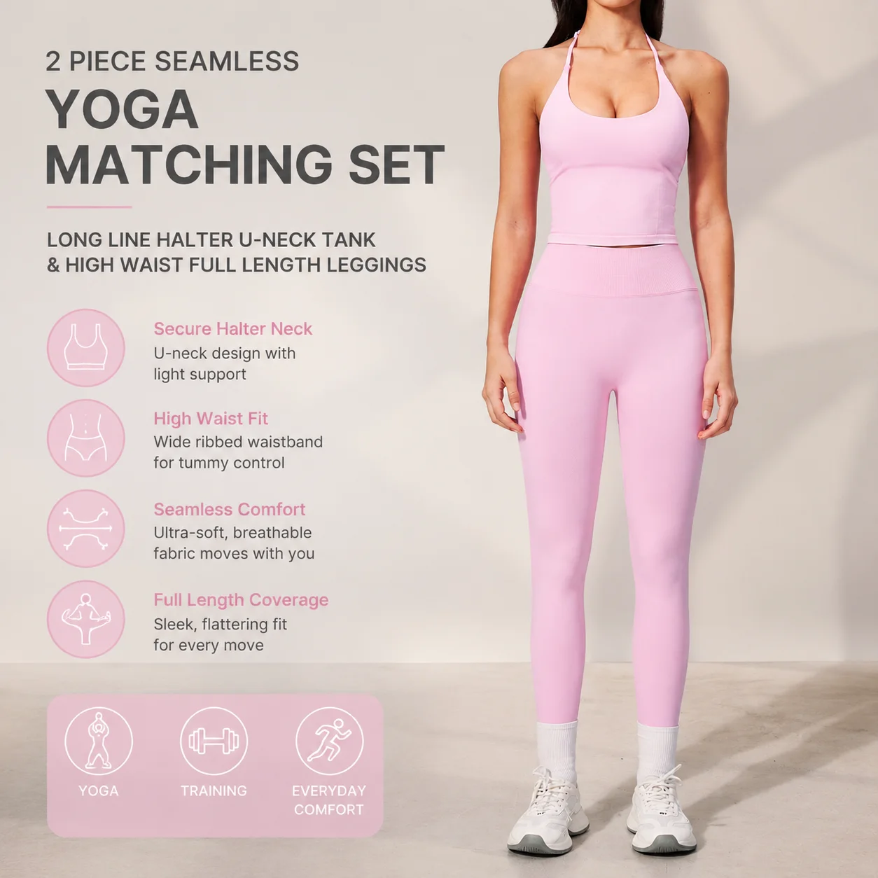 Premium Luxury Nude Feeling Yoga Pants Seamless Gym Leggings Women Tummy Control Squat Proof  2 Piece Seamless Yoga Matching Set