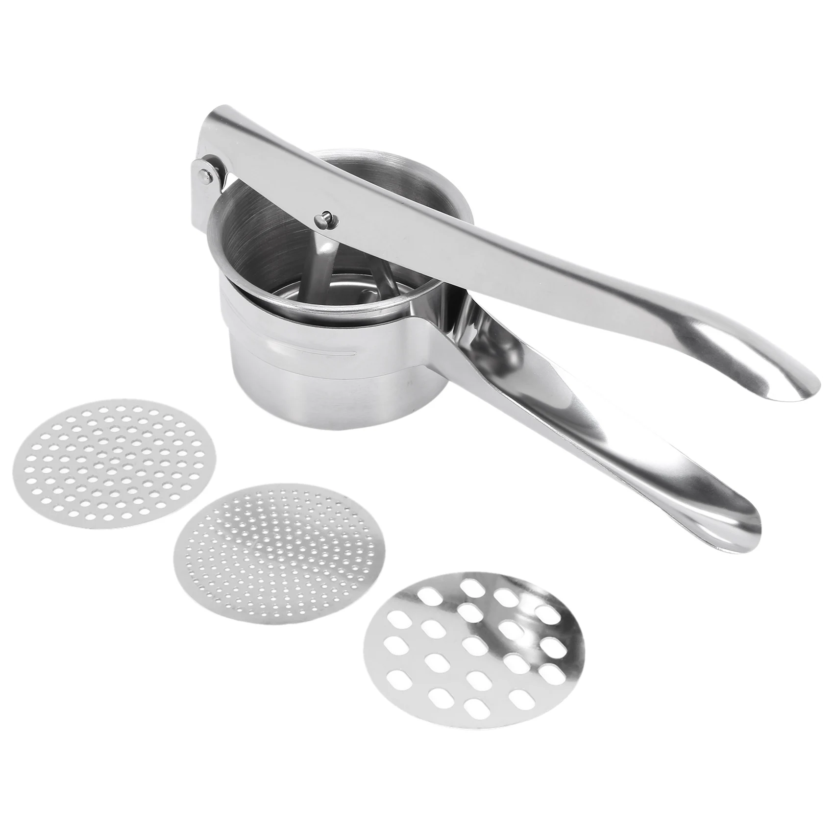 ABUN Stainless Steel Potato Ricer Masher with 3 Interchangeable Discs, Fine Medium Coarse, Easy to Use for Mashed Potatoes,