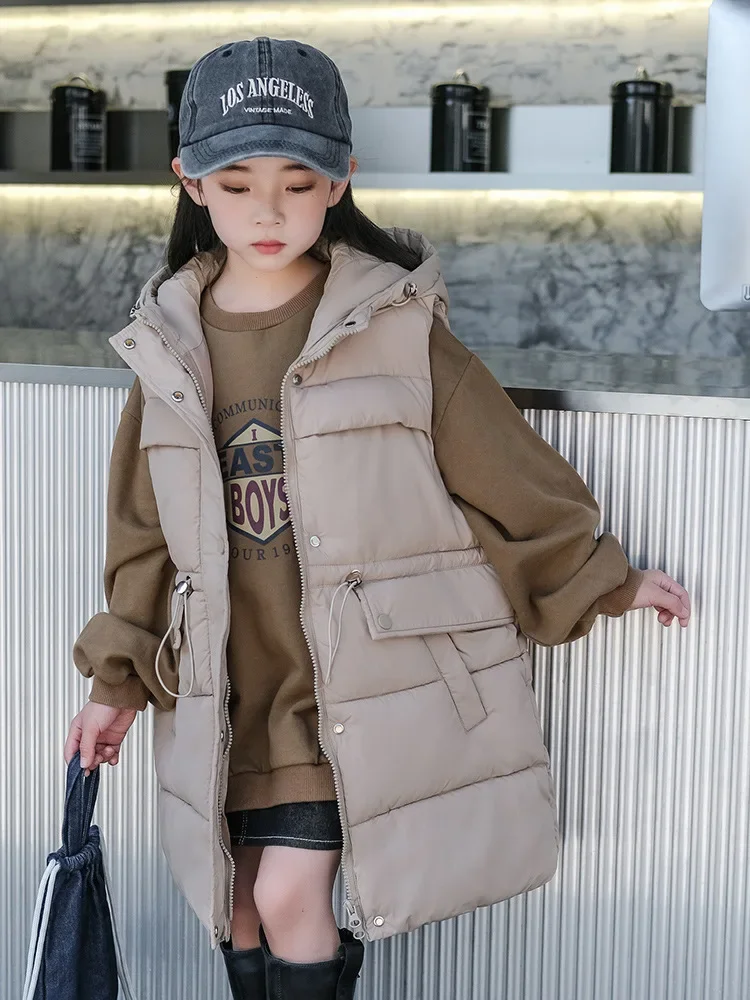 

New Baby Girls Warm Down Vest Autumn Winter Cotton Long Waistcoat Kids Outerwear Children Hooded Jacket