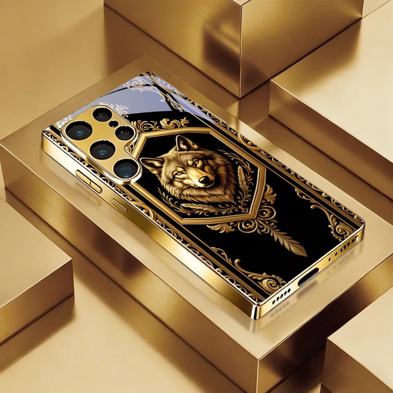 BlackGold Wolf Crest Electroplated Golden Phone Case For Samsung A31 A51 A71 A12 A22 A32 A42 A52 A72 A13 A23 A33 A53 Back Cover