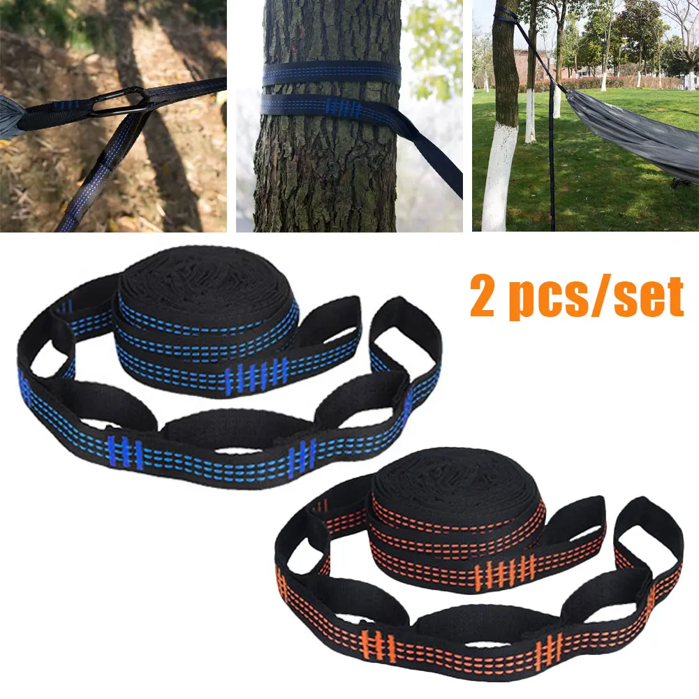 WSKEJI 2 Pcs/Set Hammock Straps Special Reinforced Polyester Straps 5 Ring High Load-Bearing Barbed Black Outdoor Hammock Straps