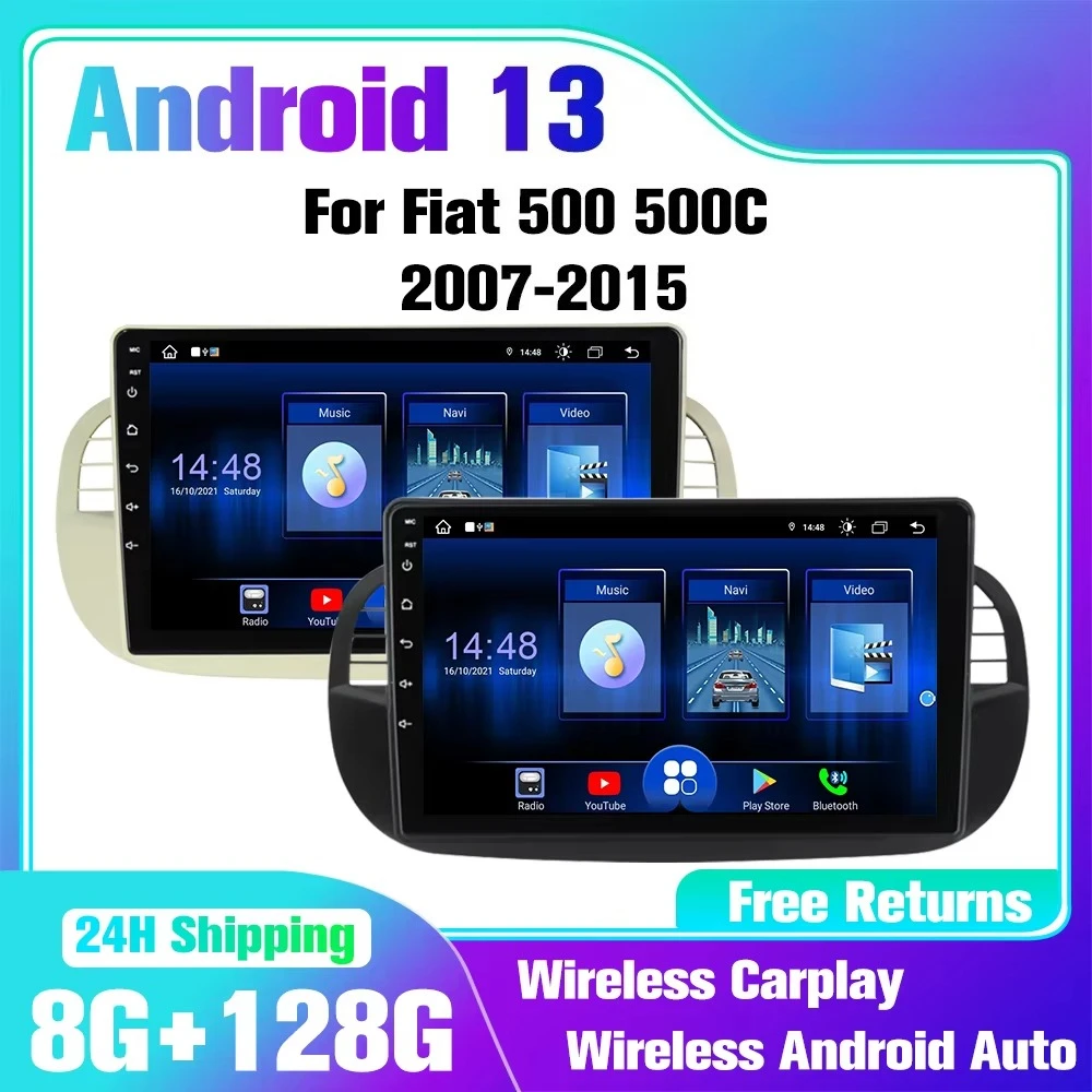 For Fiat 500 2007-2015 Androidradio Car Player GPS Navigation Head Unit Stereo Player Car play 5G Android  Auto Radio 9 inche