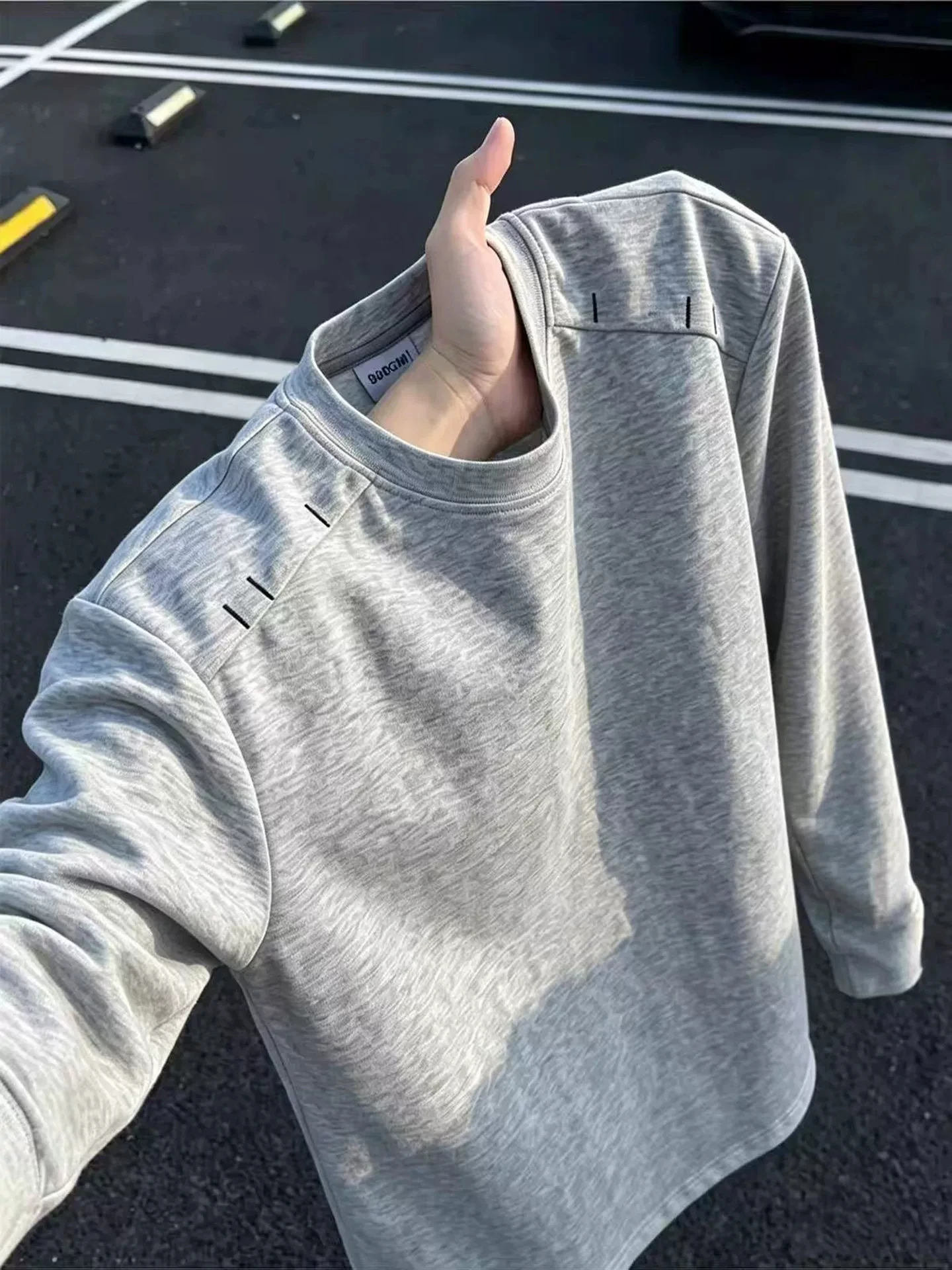 Embroidered Long Sleeve T-Shirt Men's Casual round Neck Loose Fit Sweatshirt Cleanfit Deconstructed Base Shirt Autumn Fashion