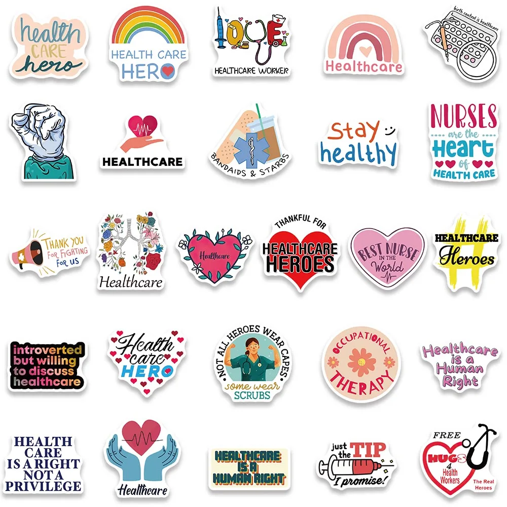 52 Stuks Gezondheidszorg Stickers Medisch Personeel Laptop Fiets Gitaar Skateboard Sticker Kid Diy Graffiti Waterdichte Sticker