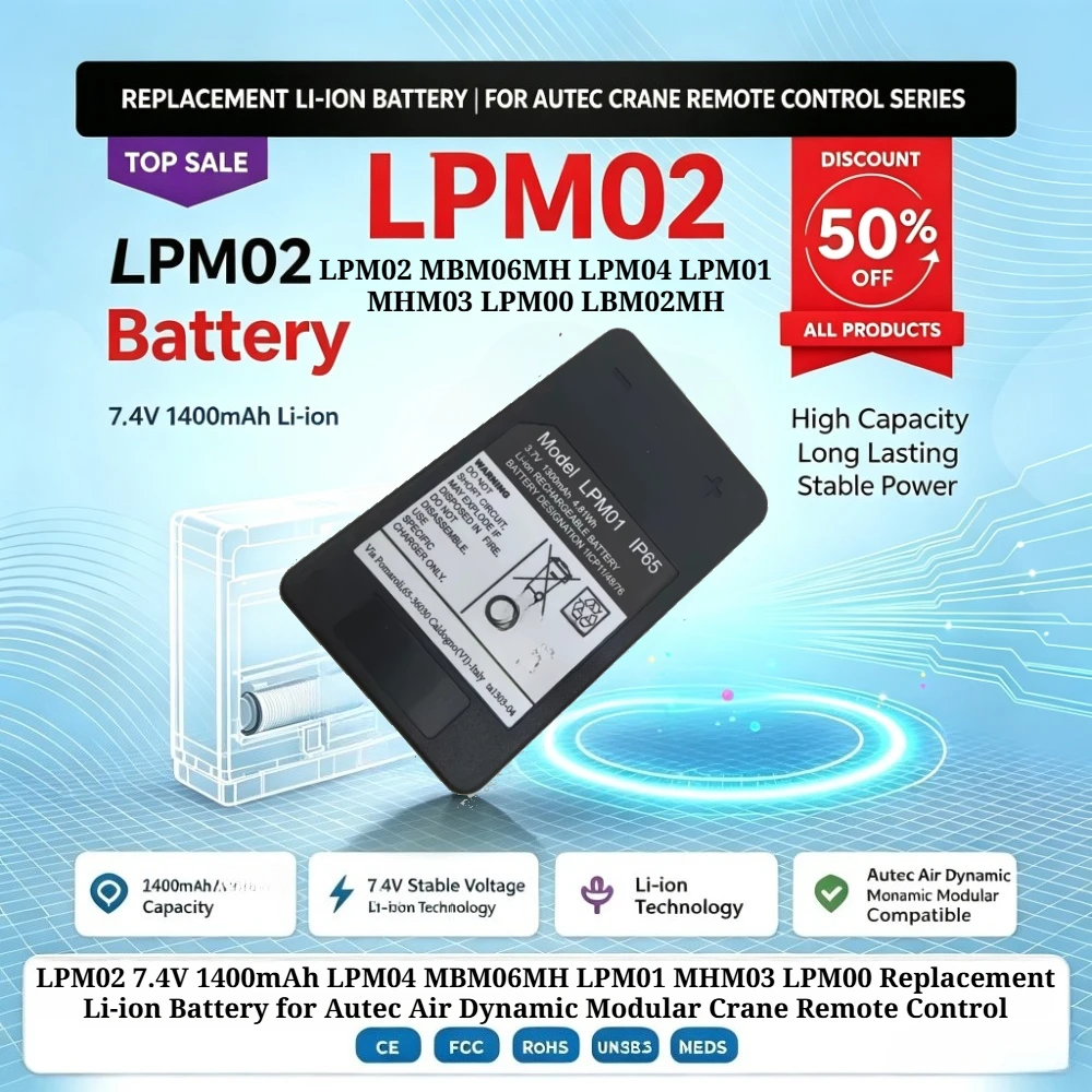 LPM02 7.4V 1400mAh LPM04 MBM06MH LPM01 MHM03 LPM00 Replacement Li-ion Battery for Autec Air Dynamic Modular Crane Remote Control