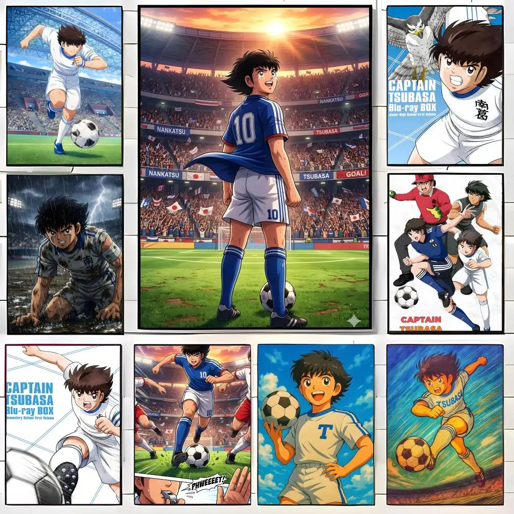 Affiche autocollante en papier imperméable, motif dessin animé sportif C-Captain Tsubasa, décoration murale pour café, Bar, salle