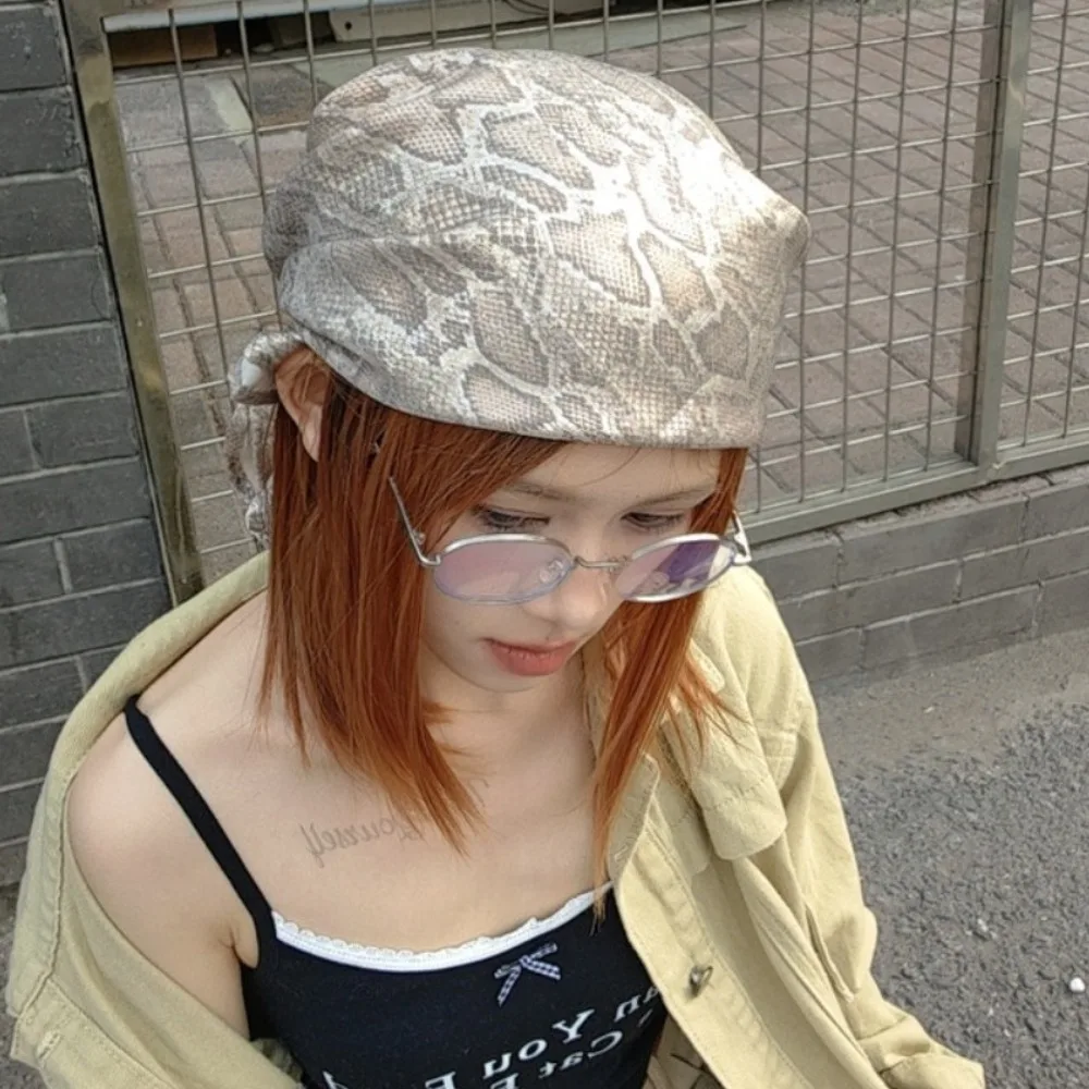 Headwear Y2K Snake Print Hair Scarf Hip Hop Soft Serpentine Hair Band Square Turban Snake Punk Bandana Girls