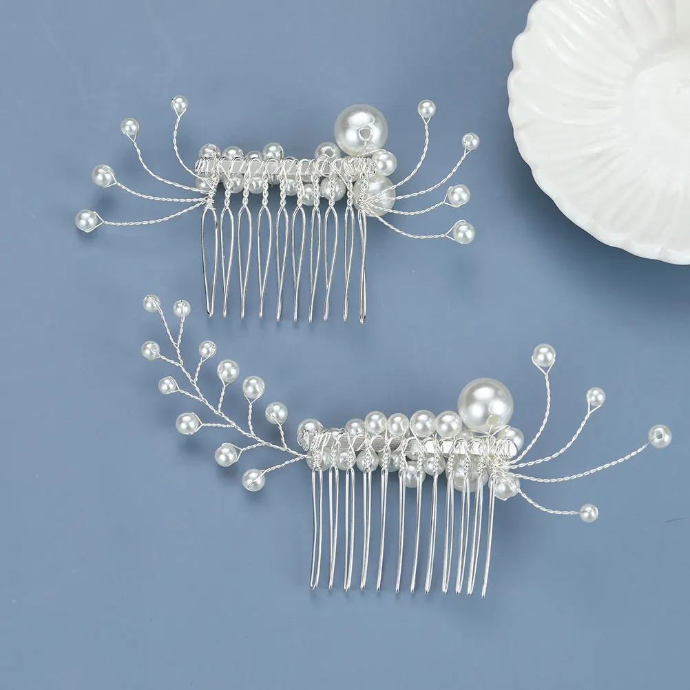 

2Pcs Pearl Hair Comb Elegant Zinc Alloy Bride Wedding Accessories Beautiful Flower Design Hairpin Silver Color