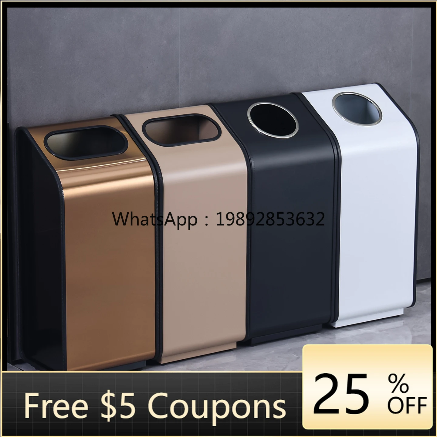 YFY Stainless Steel Trash Can Large Capacity Vertical Simple No Lid Wall-Mounted Hotel Lobby Mall