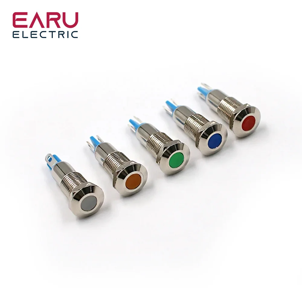 Metal Indicator Light LED 8mm Waterproof Signal Lamp 5V 6V 9V 12V 24V 110V 220V Dot Concave Pilot Red Blue Green Yellow Hot Bulb