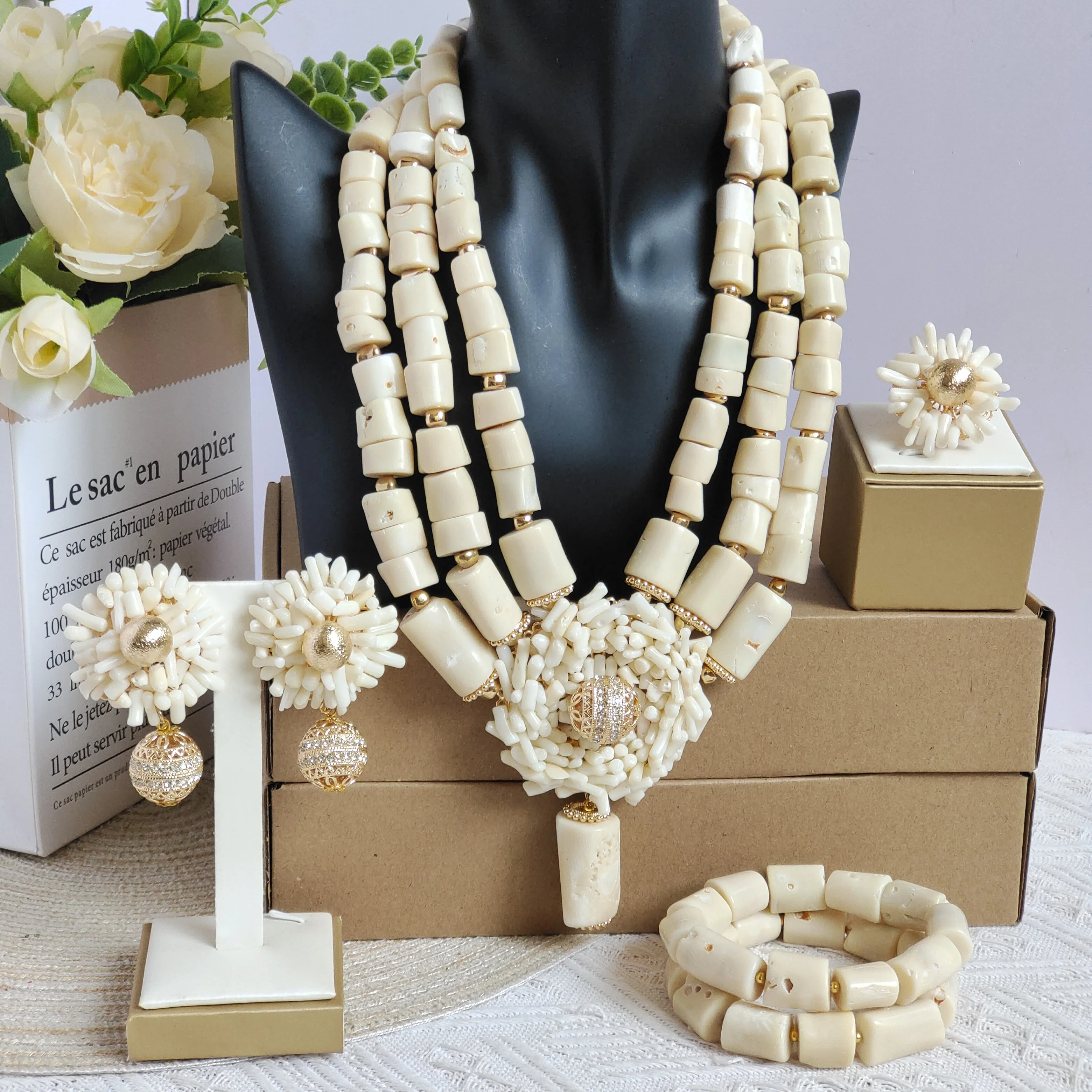 original white coral jewelry set nigeria beads for traditional marriage