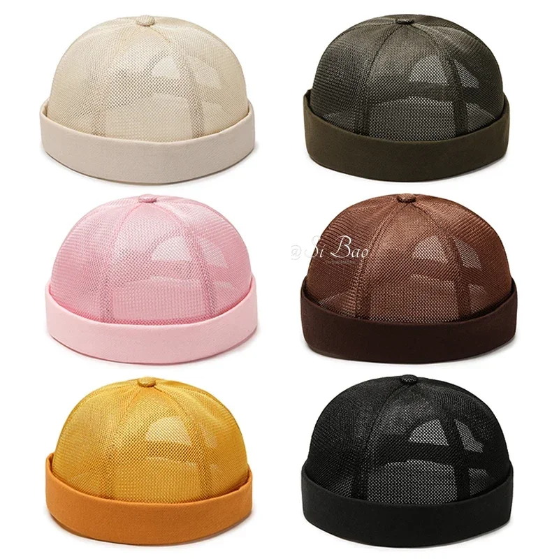 Full Mesh Quick Drying Caps Brimless Skullies Cap Beanie Hat Summer Women Men Caps Solid Color Hip Hop Street Docker Hats gorras