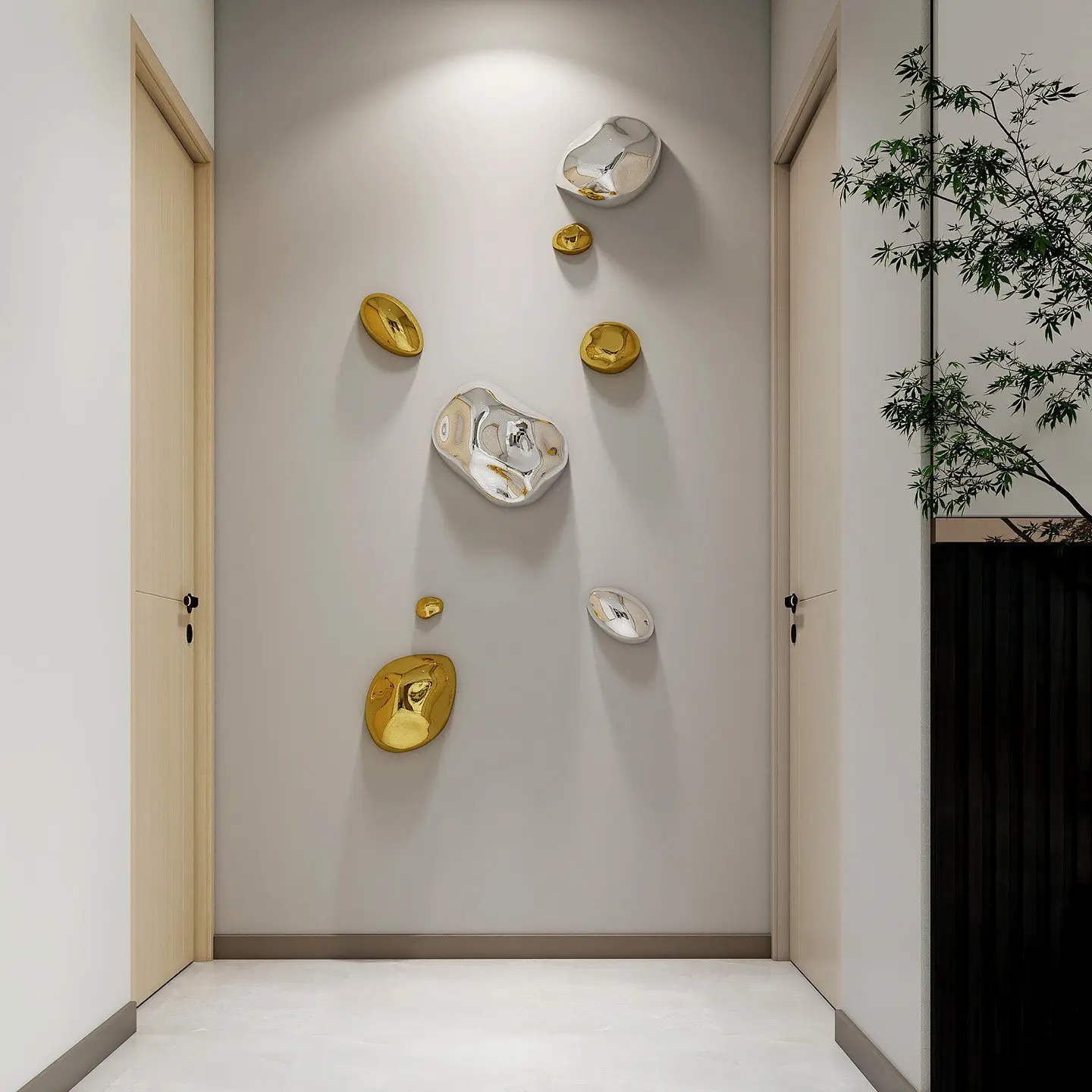 3D Electroplated Pebble Wall Decor Irregular Metal Texture Wall Hanging Luxury Art Pendant For Home Entrance Hall Aisle Decor
